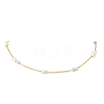 5MM Round Natural Howlite Beads Brass Cable Chain Necklaces for Women NJEW-JN06378-01-1