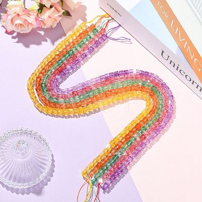 5 Strands 5 Colors Crackle Transparent Glass Beads Strands GLAA-CJ0003-04-1