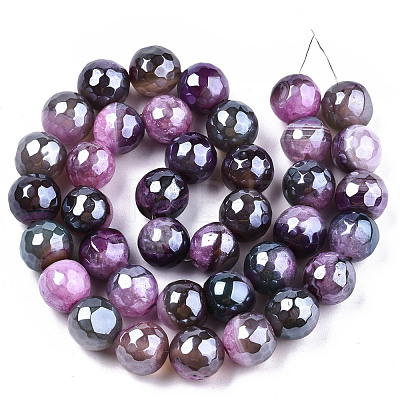 Electroplate Natural Agate Beads Strands G-T131-55-33-1