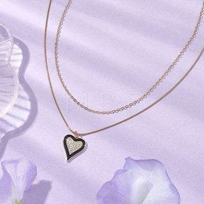 Double Layer Brass Micro Pave Clear Cubic Zirconia Heart Pendant Necklaces for Women NJEW-JN04979-1