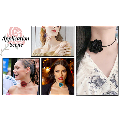 4Pcs 4 Colors Cloth Flower Collar Choker Necklace for Women Bride Wedding Party AJEW-TA0001-26-1