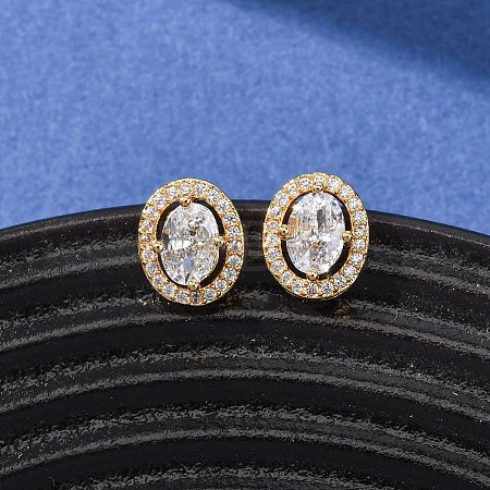 Brass Micro Pave Cubic Zirconia Stud Earrings for Women EJEW-F418-12G-1