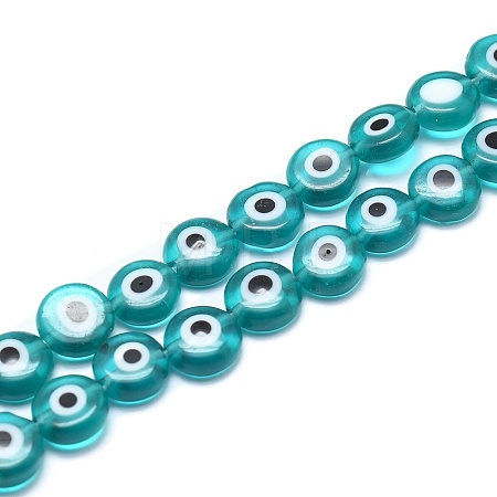 Handmade Evil Eye Lampwork Flat Round Bead Strands LAMP-L058-8mm-11-1