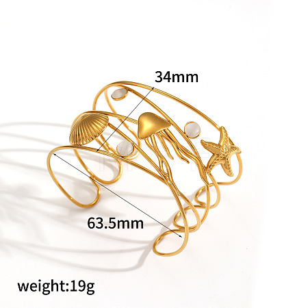 304 Stainless Steel & Cat Eye Cuff Bangles WG7AE9E-01-1