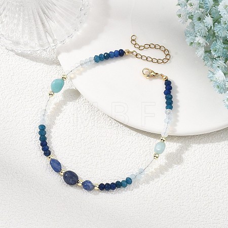 Dyed Natural Malaysia Jade & Blue Aventurine & Amazonite Beads Beaded Anklets for Women AJEW-AN00832-03-1