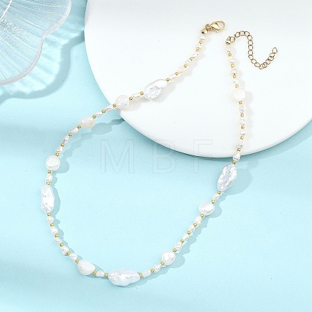 Natural Baroque Keshi Pearl Nuggets & Glass Seed Beaded Necklaces for Women NJEW-JN06067-1