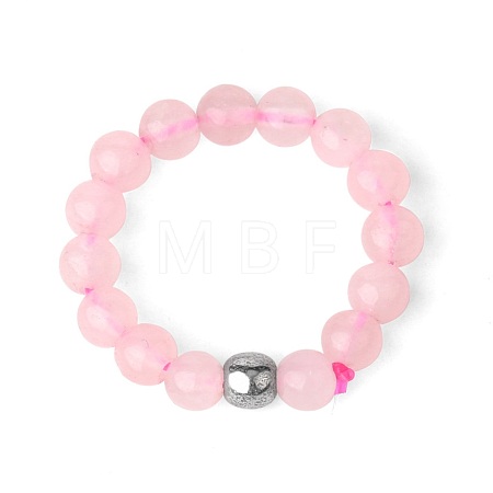 4MM Round Natural Rose Quartz Beaded Stretch Rings LS-VM0712-6-1