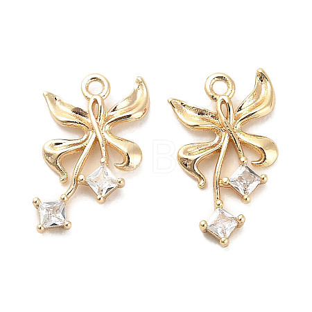 Brass Micro Pave Clear Cubic Zirconia Pendants KK-C054-06G-1
