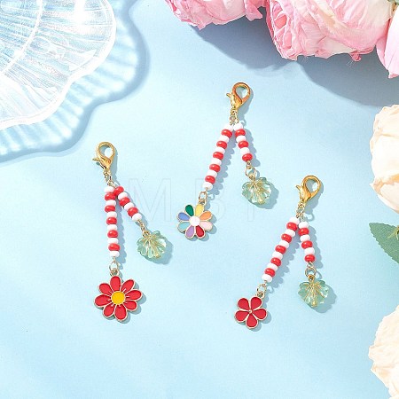 3Pcs Flower Alloy Enamel Pendant Decorations HJEW-MZ00337-1