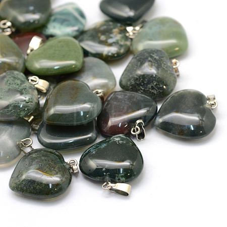 Heart Natural Indian Agate Pendants X-G-Q438-08-1