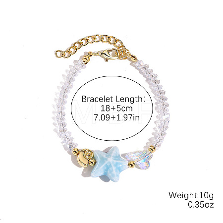 Starfish & Conch Glass & Porcelain Beaded Bracelets for Women FS-WG8B806-05-1