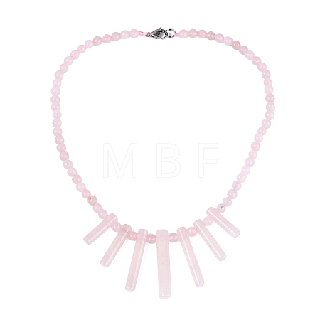Natural Rose Quartz Round Beaded Fan Bib Necklaces NJEW-N064-04I-1