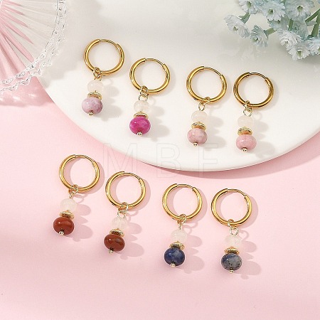 Natural White Jade & Pink Zebra & Red Jasper & Sodalite Beads Hoop Earring EJEW-JE07324-1