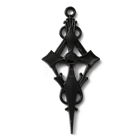 Jet Rhinestone Cross Pendant with Black Enamel ENAM-WH0001-06EB-01-1