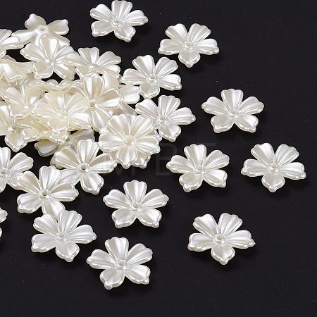 5-Petal Flower ABS Plastic Imitation Pearl Bead Caps X-OACR-R016-21-1