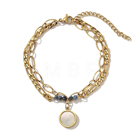 Bohemian 304 Stainless Steel Chain & Natural Lapis Lazuli Beads Double Layers Bracelets BJEW-C150-01A-G-1