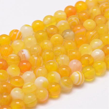 Natural Striped Agate/Banded Agate Bead Strands G-K155-A-6mm-06-1
