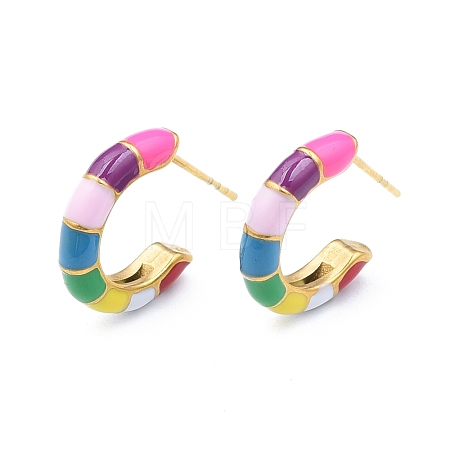 Enamel C-shape Stud Earrings EJEW-N052-05D-1