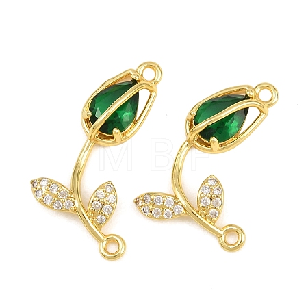 Rack Plating Brass Micro Pave Clear Cubic Zirconia Flower Connertor Charms KK-Z043-03H-1