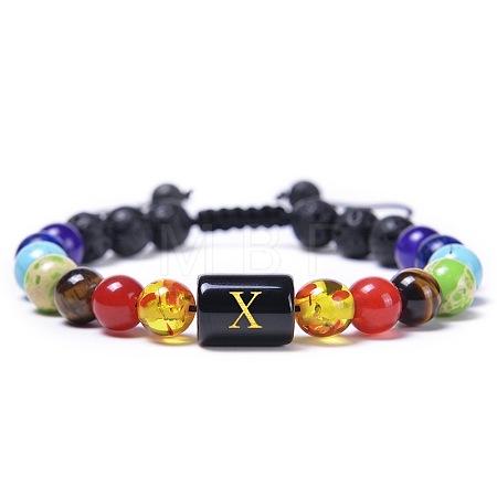 7 Chakra Natural Mixed Gemstone & Lava Rock & Glass Beads Ajustable Bracelets MO5857-24-1