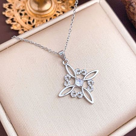 Brass Micro Pave Clear Cubic Zirconia Viking Knot Pendant 304 Stainless Steel Cable Chain Necklaces for Women WG5818B-02-1