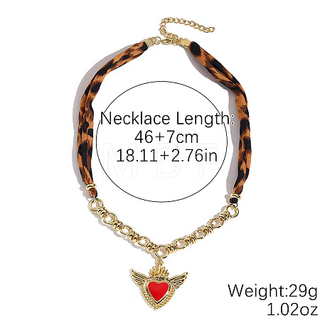 Alloy Enamel Sacred Heart Pendant Leopard Print Cloth Scarf Necklacess for Women WG2FAF8-02-1