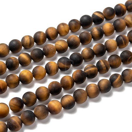 Natural Frosted Tiger Eye Round Bead Strands G-M064-8mm-02-1