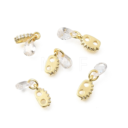 Brass 2-Loop Oval Spacer Bars with Clear Teardrop Cubic Zirconia Tassel KK-Z156-07G-1