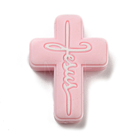 Cross with Word Jesus Silicone Focal Beads SIL-G006-01B-1
