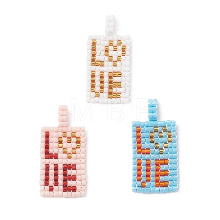 3Pcs Beaded Rectangle with Word Love Charms PALLOY-MZ01086-1