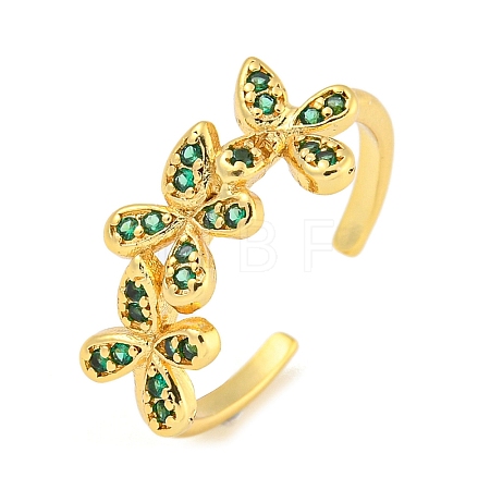 Flower Rack Plating Brass Micro Pave Cubic Zirconia Open Cuff Rings for Women RJEW-N047-01G-05-RS-1
