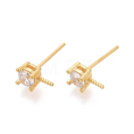 925 Sterling Silver & Clear Cubic Zirconia Stud Earring Findings STER-T008-71G-1