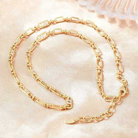 5MM Brass Pave Cubic Zirconia Oval Link Chain Necklaces NJEW-D324-02G-02-1