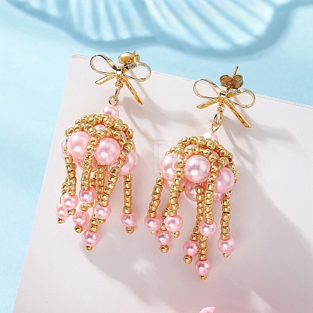 3 Pairs Handmade Glass Seed Beads Dangle Stud Earrings EJEW-MZ00708-01-1