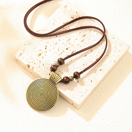 Adjustable Wooden Beads Alloy Spiral Disc Pendant Faux Suede Necklaces for Women WG515CC-01-1