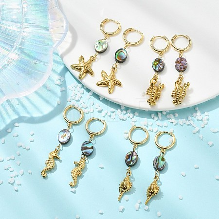 Ocean 304 Stainless Steel and Paua Shell Dangle Earrings EJEW-JE07109-1