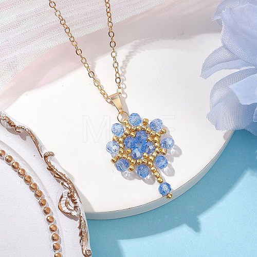 Flower Handmade Seed Beads & AB Color Glass Beaded Pendant Necklaces NJEW-MZ00084-04-1