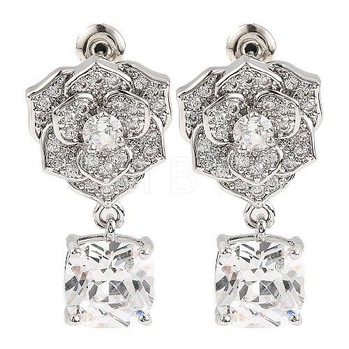 Rack Plating Brass Micro Pave Cubic Zirconia Dangle Stud Earrings EJEW-I304-12P-02-1