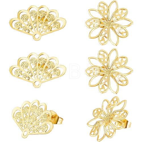 Beebeecraft 6 Pairs 2 Style Brass Stud Earring Findings KK-BBC0012-14-1