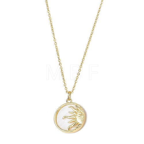 Natural Shell & Brass Pendant Necklaces NJEW-JN04890-01-1
