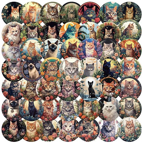 Round Cute Cartoon Cat Picture Stickers PW-WG2AD69-01-1