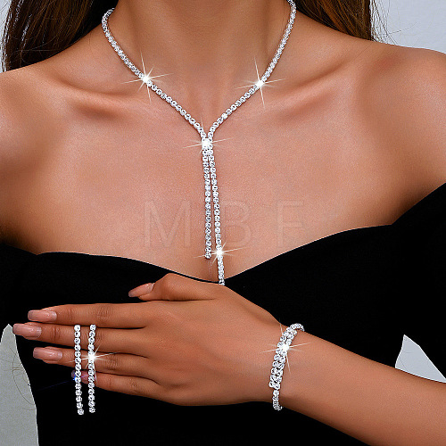 Alloy Rhinestone Tassels Chain Necklaces & Stud Earrings & Chain Bracelets Sets FS-WGCC11C-02-1