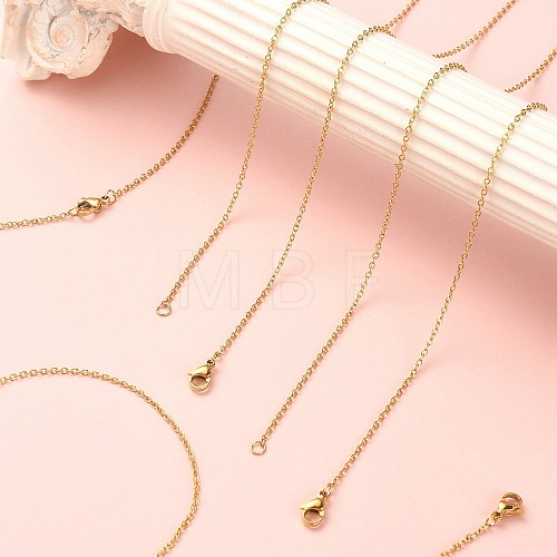 10Pcs Ion Plating(IP) 304 Stainless Steel Cable Chain Necklaces Set for Men Women MAK-YW0002-01G-1