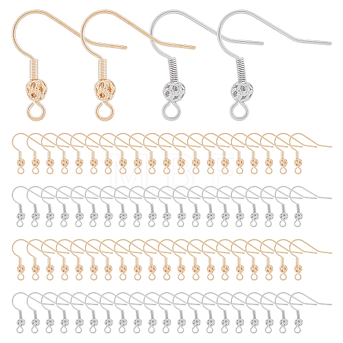 140Pcs 2 Colors Brass French Hooks with Coil and Ball KK-DC0003-28-1
