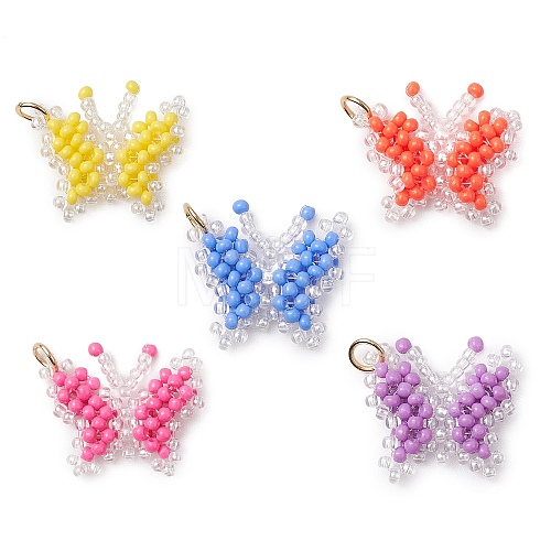 Glass Seed Beaded Butterfly Pendants PALLOY-MZ00473-1