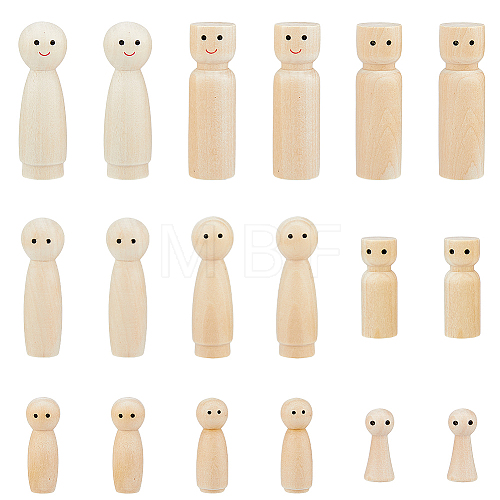 18Pcs 9 Style Unfinished Wooden Peg Dolls Display Decorations WOOD-FH0002-08-1