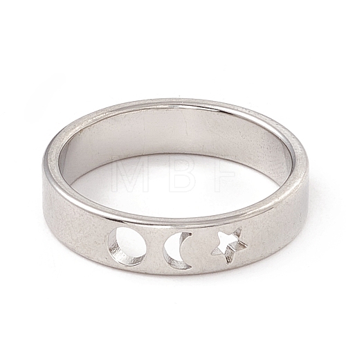 Non-Tarnish 304 Stainless Steel Moon and Star Finger Ring for Women RJEW-A006-02P-1