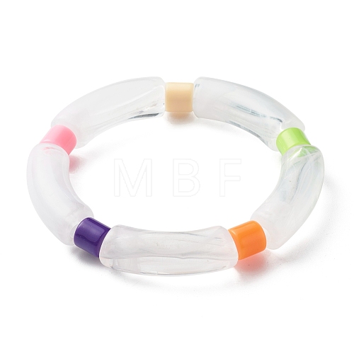 Chunky Acrylic Curved Tube & Column Beads Stretch Bracelet for Girl Women BJEW-JB06989-1