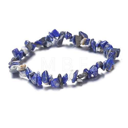 Natural Lapis Lazuli Chips Beaded Stretch Bracelet for Women PW-WG72437-07-1