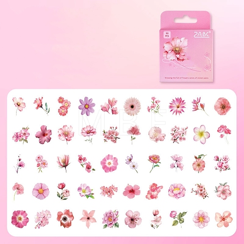 50Pcs 50 Styles Flower PET Sticker PW-WG35408-03-1